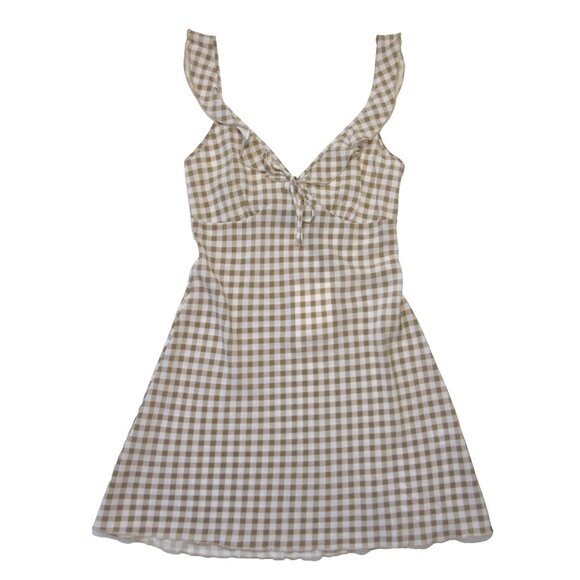 NWT Realisation The Hazel in Tan Gingham Silk Short Mini Tank Dress M $230 - Picture 6 of 14